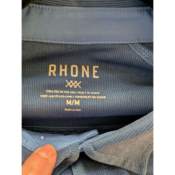 Rhone Delta Pique Polo Shirt Mens M Blue Long Sleeve Performance Tech - Picture 5 of 7
